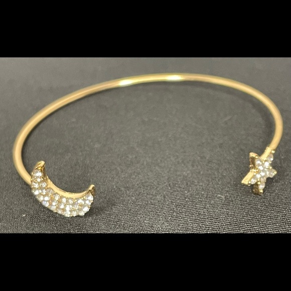 Dainty Star & Moon Gold Toned Cuff  Bracelet w/Rhinestones - Picture 7 of 10
